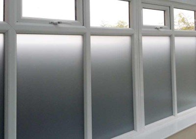 Frosted film to this side glass to hide next door's fence.